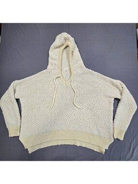 Anthropologie POL 2XL Hooded Textured Pullover Sweater Beige Cream